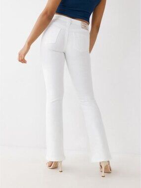 NWT True Religion Women’s White Becca Mid Rise Big T Stitch Bootcut Jeans 30